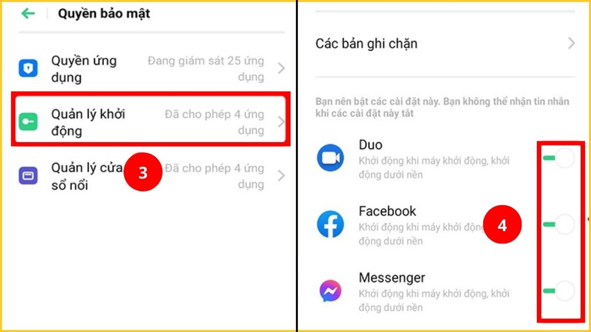 Cách làm điện thoại OPPO chạy mượt hơn - Tắt quyền khởi động cùng hệ thống bước 2