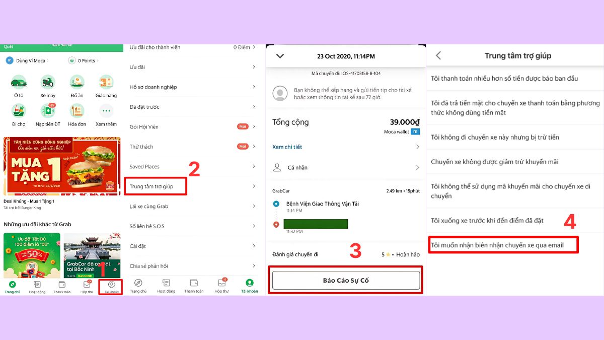 Cách lấy hóa đơn Grab cho cá nhân trên ứng dụng