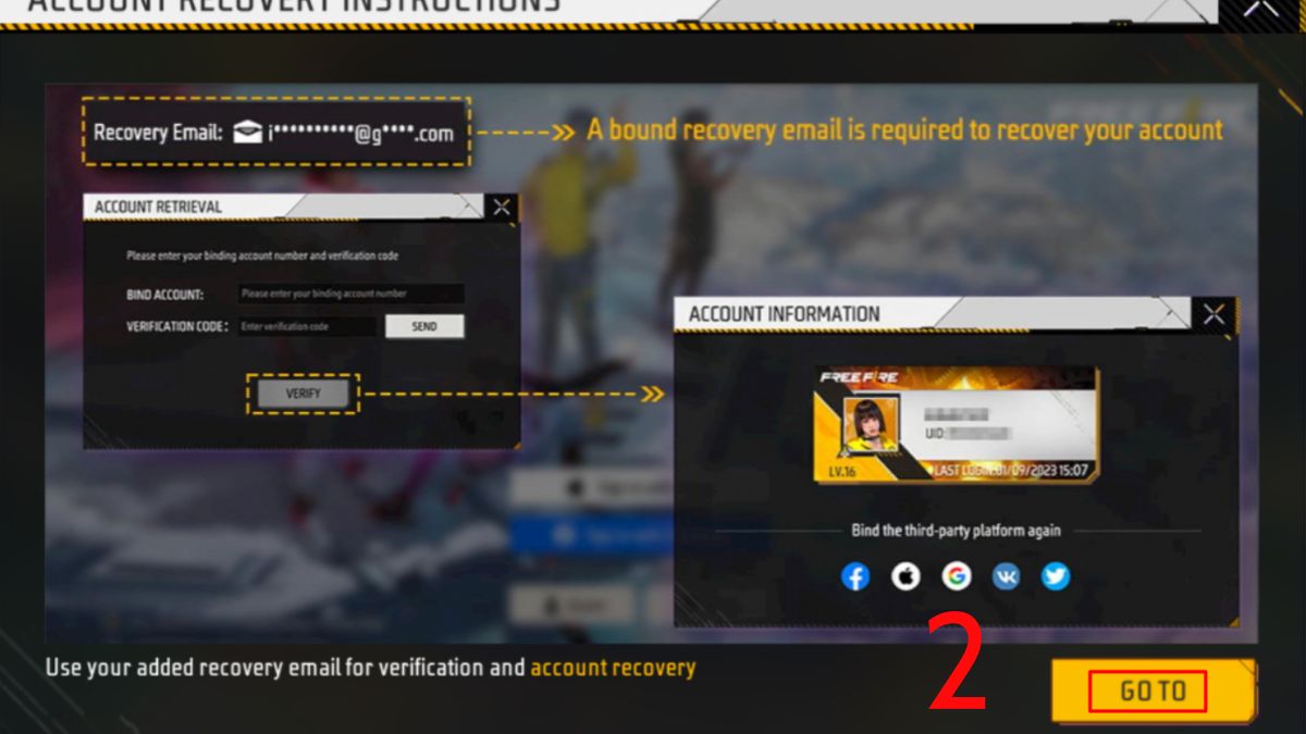 Cách lấy lại acc Free Fire khi bị mất Facebook qua Gmail bước 2