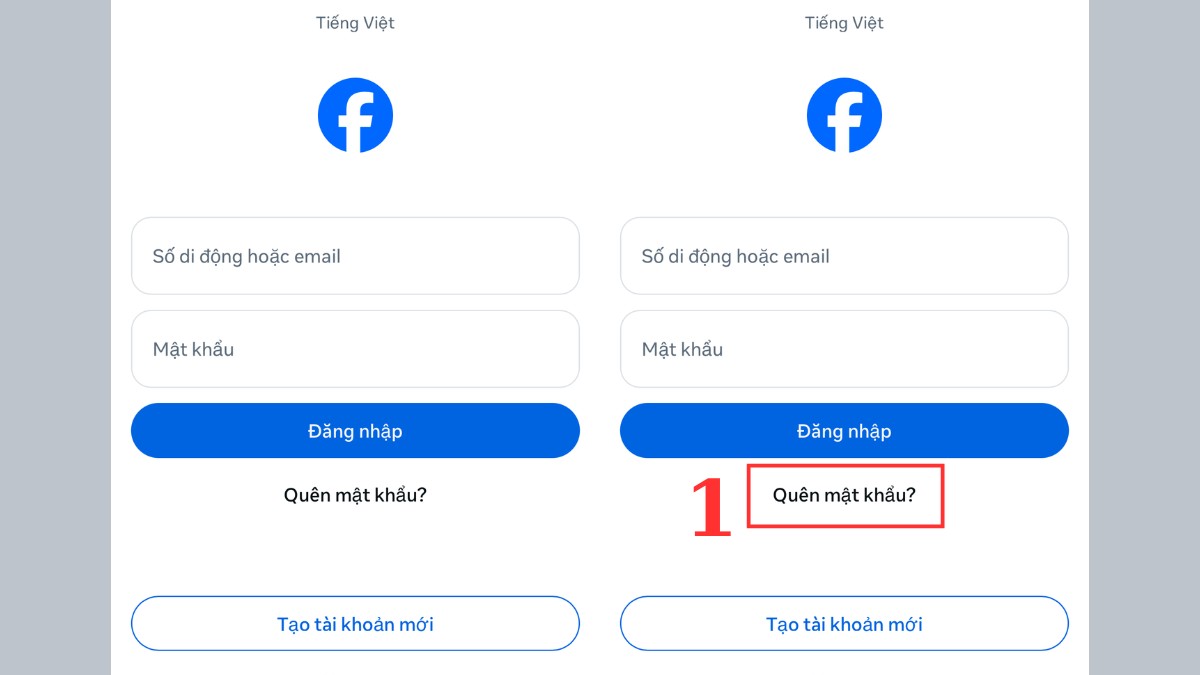 Cách lấy lại Facebook cũ trên điện thoại - Sử dụng tính năng Quên mật khẩu bước 1
