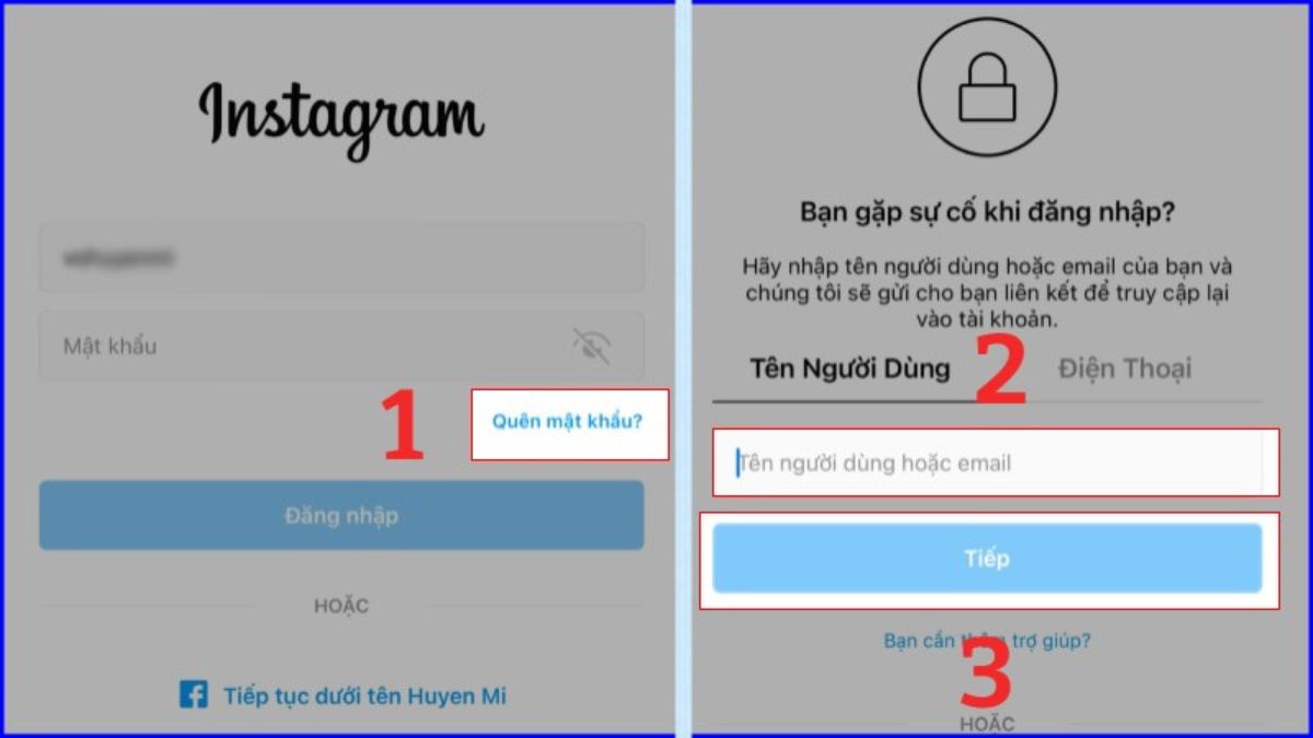 Cách lấy lại mật khẩu Instagram trên iPhone bước 1, 2, 3