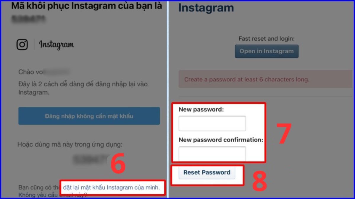 Cách lấy lại mật khẩu Instagram trên iPhone bước 6, 7, 8