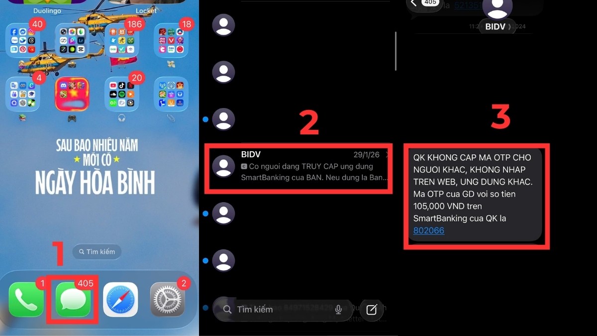 Cách lấy mã OTP trên điện thoại qua SMS