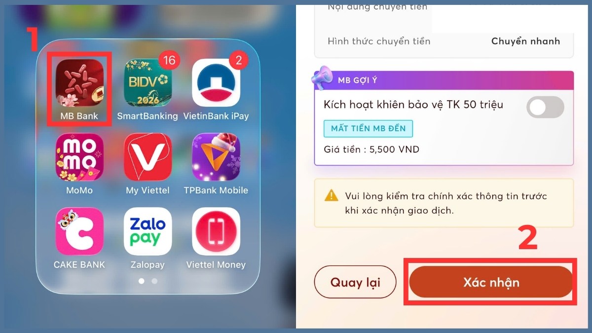 Cách lấy mã OTP trên điện thoại - Smart OTP bước 1, 2