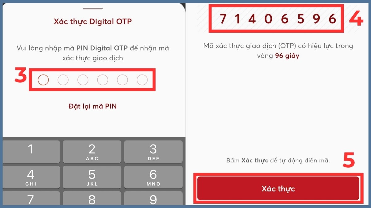 Cách lấy mã OTP trên điện thoại - Smart OTP bước 3, 4, 5