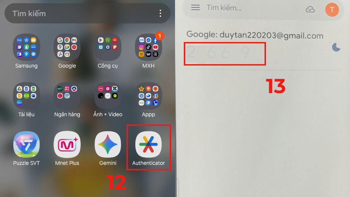 Cách lấy mã xác minh Gmail qua ứng dụng Google Authenticator bước 5