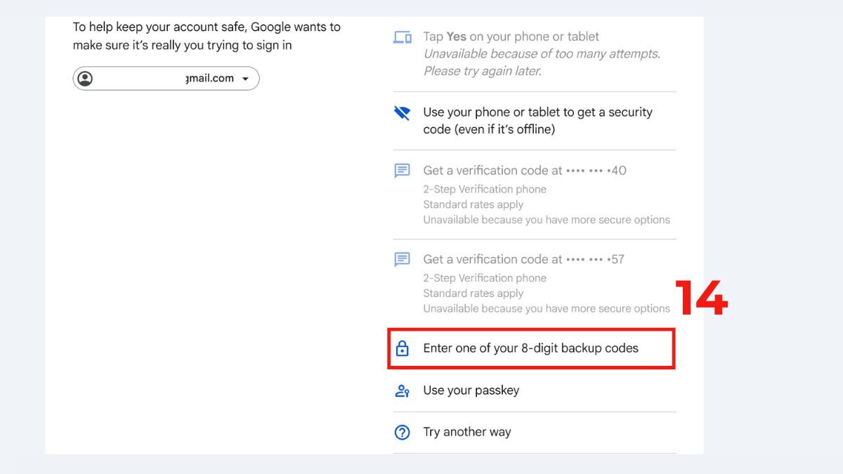 Cách lấy mã xác minh Gmail bằng mã dự phòng (Backup Codes) bước 3-2