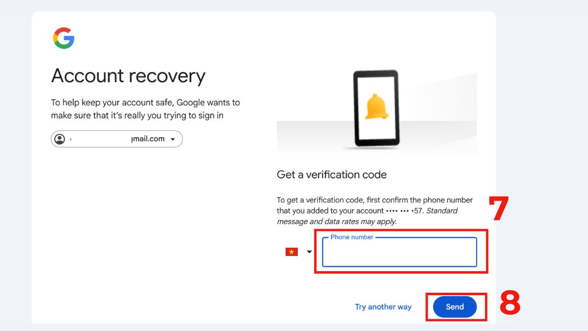 Cách lấy mã xác minh Gmail qua tin nhắn SMS hoặc cuộc gọi bước 2-3