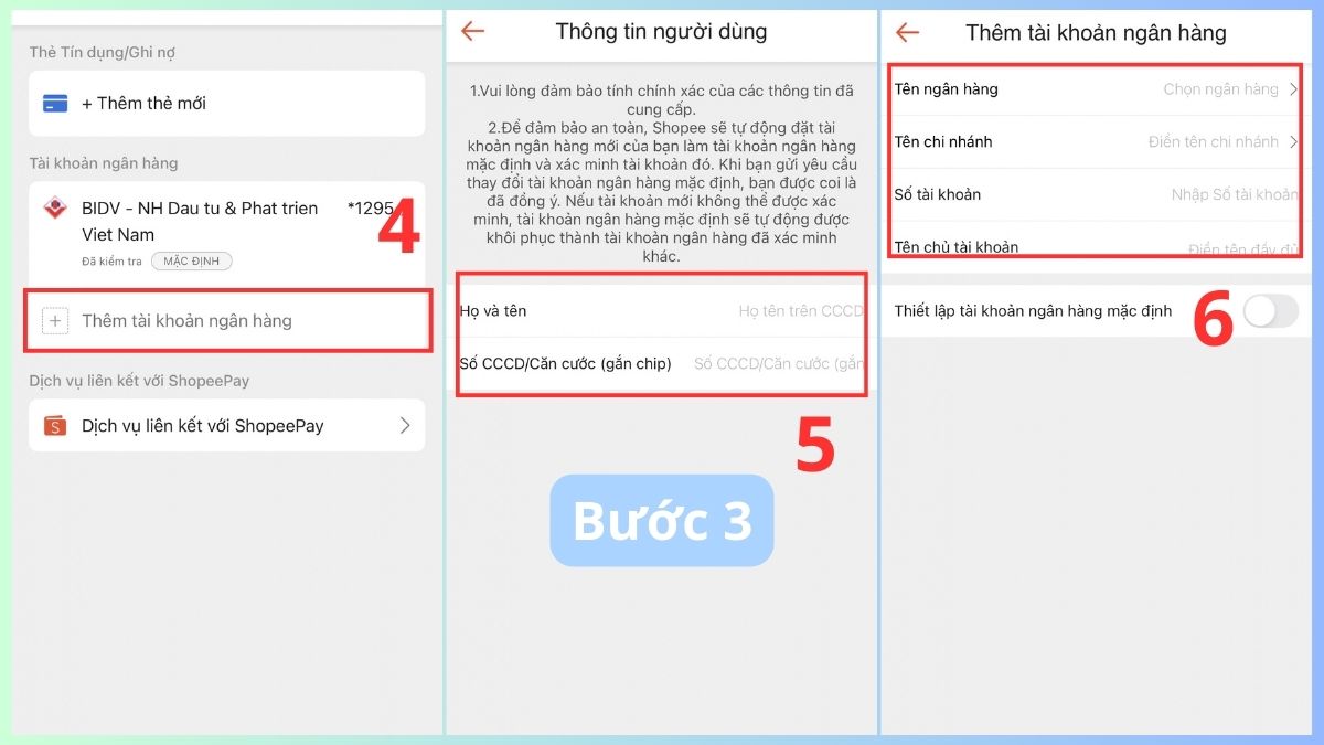 Cách liên kết tài khoản ngân hàng với Shopee bước 3