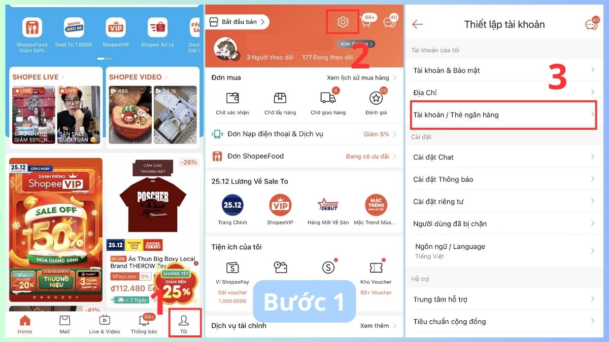 Cách liên kết thẻ ngân hàng với Shopee bước 1