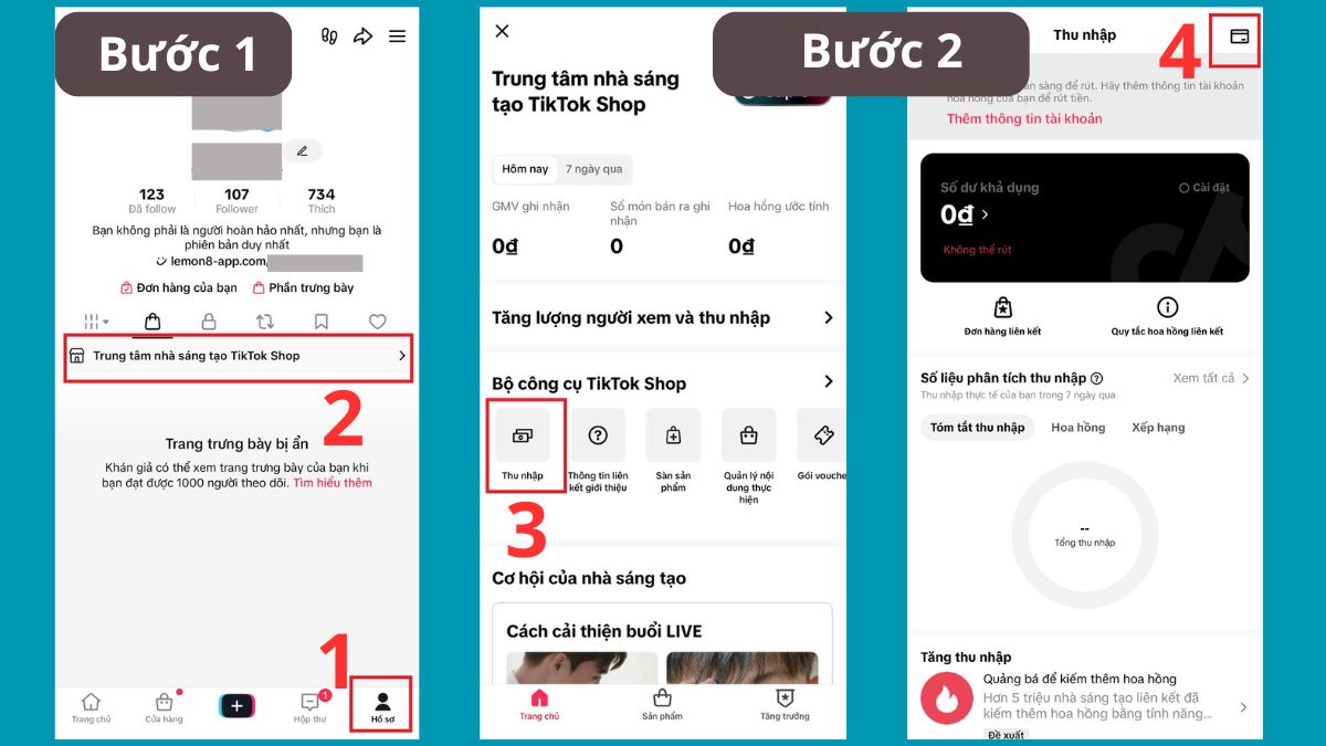 Cách liên kết tài khoản ngân hàng với TikTok để rút tiền Affiliate bước 1