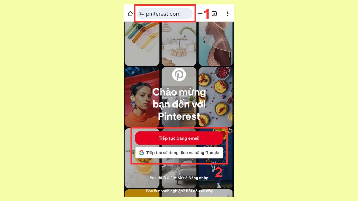 Cách lưu ảnh trên Pinterest về điện thoại qua web bước 1, 2
