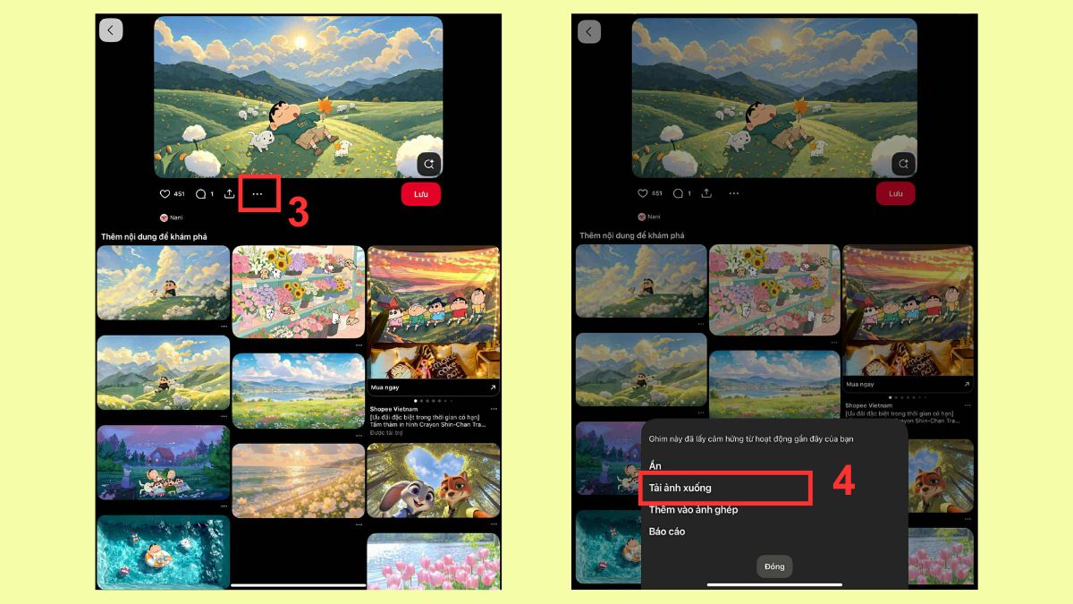Cách lưu ảnh trên Pinterest về iPad bước 3, 4