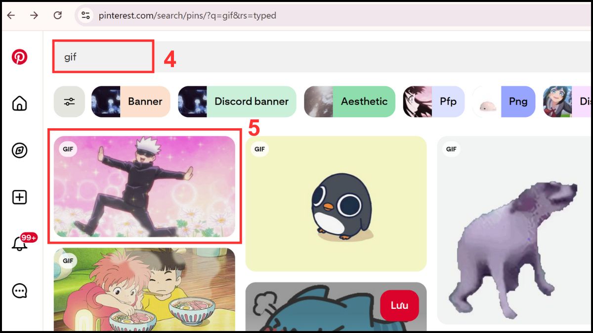 Cách lưu ảnh trên Pinterest định dạng Gif bước 4, 5