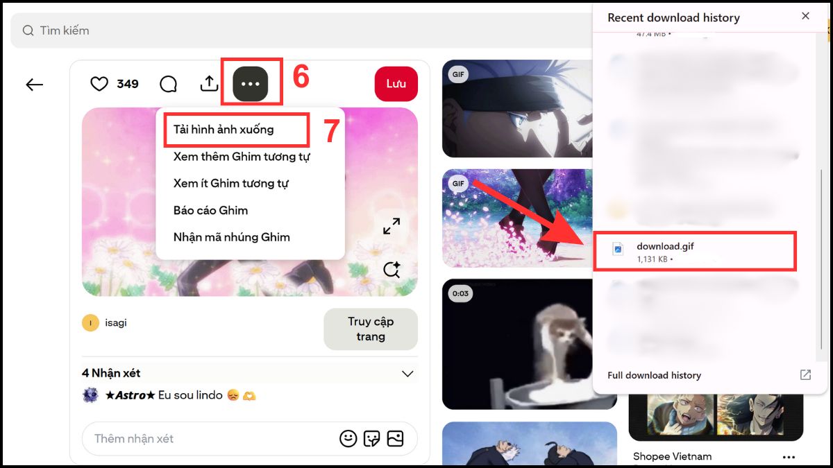 Cách lưu ảnh trên Pinterest định dạng Gif bước 6, 7