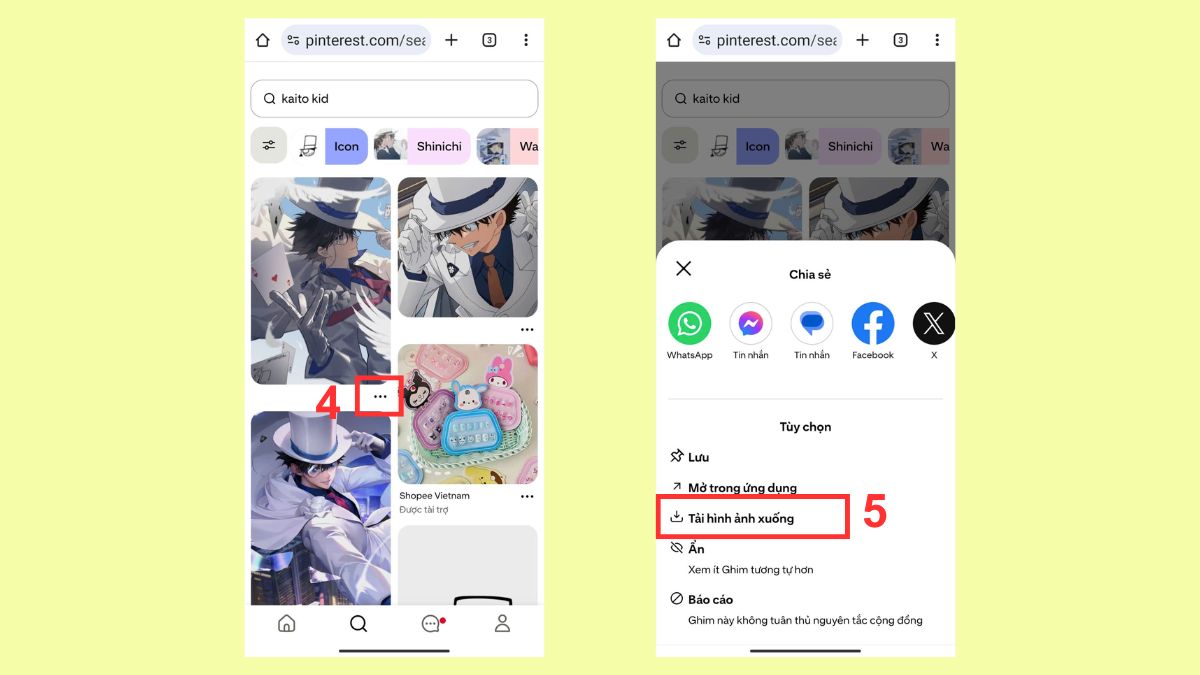 Cách lưu ảnh trên Pinterest về điện thoại qua web bước 4, 5