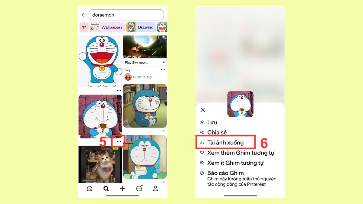 Cách lưu ảnh trên Pinterest về điện thoại qua app bước 5, 6
