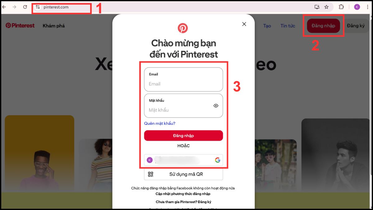 Cách lưu ảnh trên Pinterest về máy tính bước 1, 2, 3