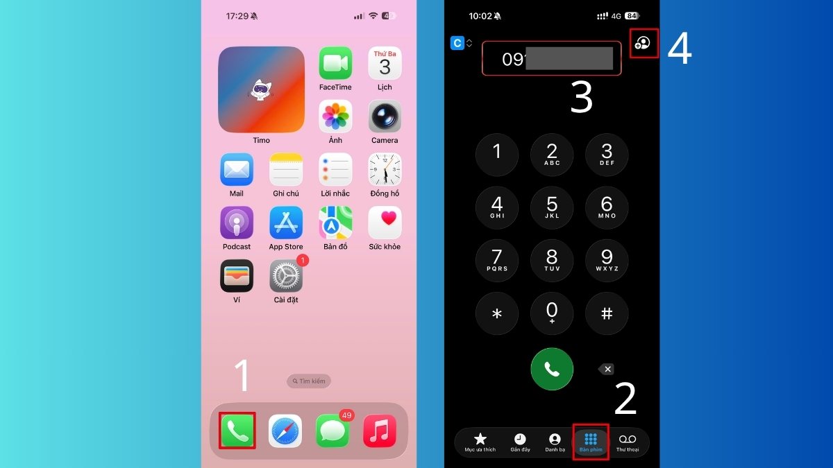 Cách lưu số điện thoại trên iOS từ bàn phím số bước 1