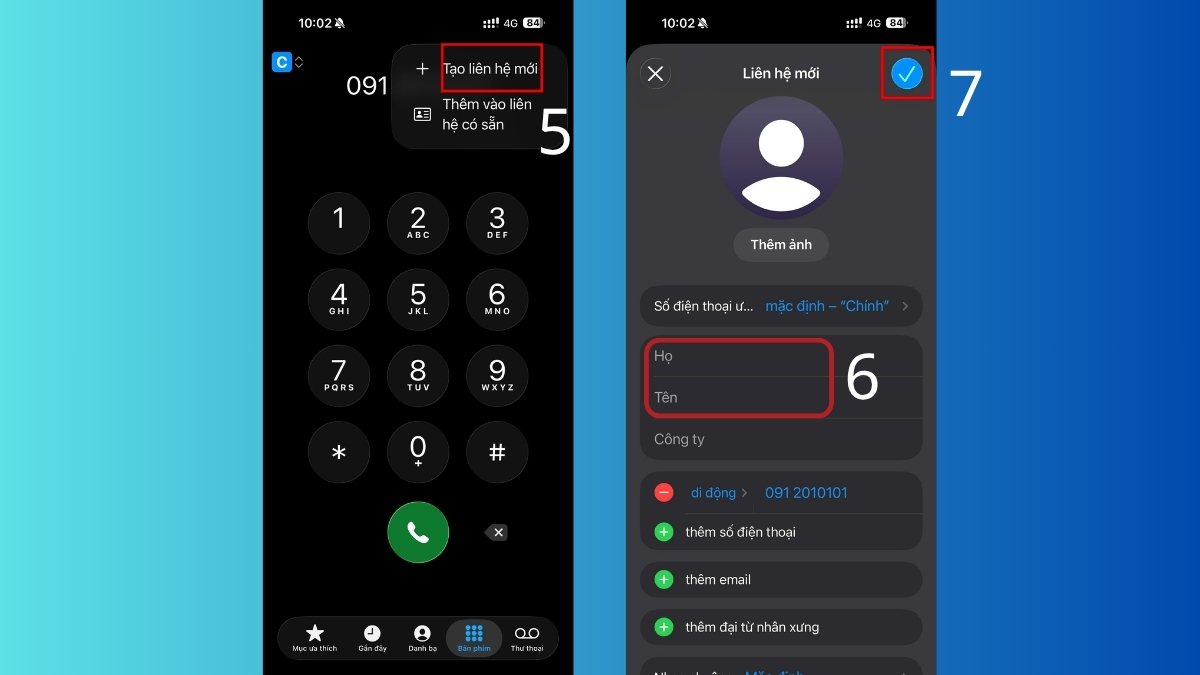 Cách lưu số điện thoại trên iOS từ bàn phím số bước 2, 3, 4