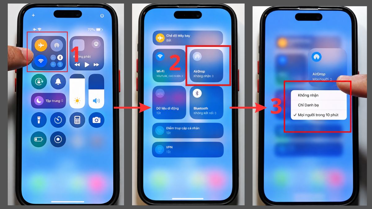 Cách mở Airdrop iPhone 17 từ Trung tâm điều khiển