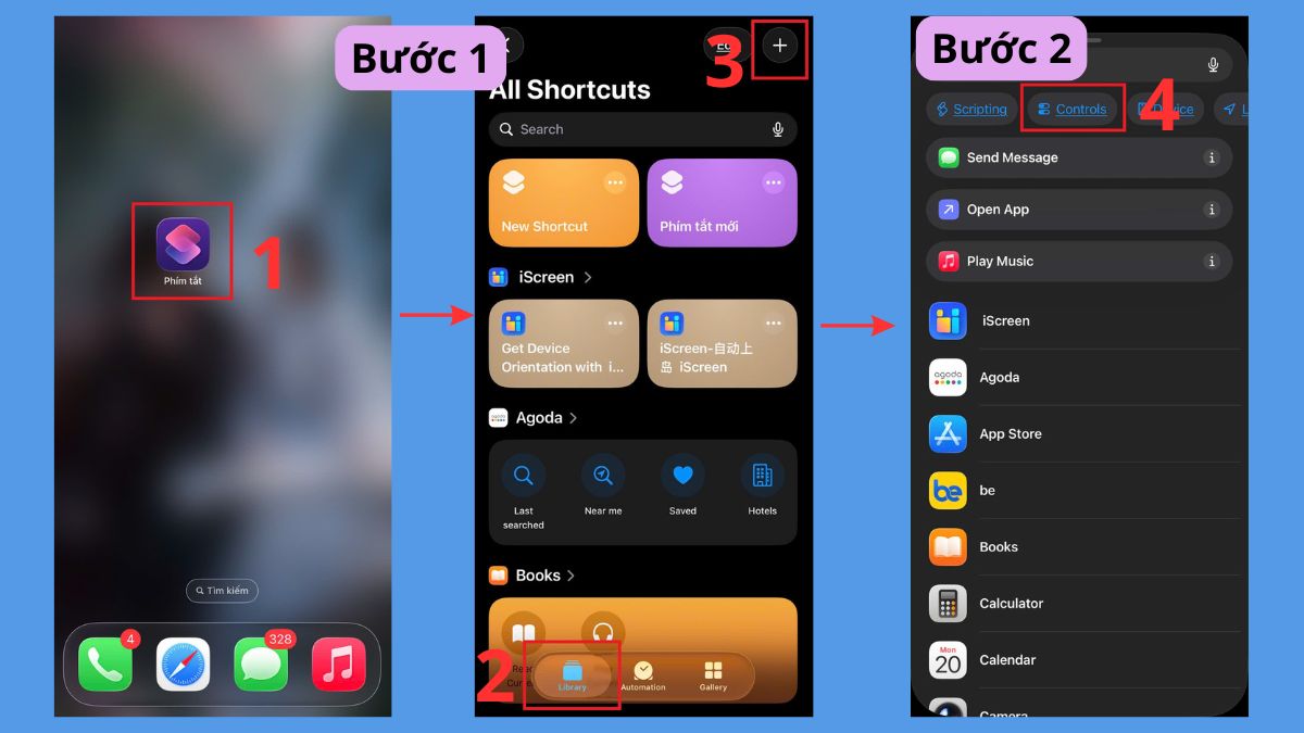 Cách mở Airdrop iPhone 17 nhanh bằng Action Button bước 1, 2