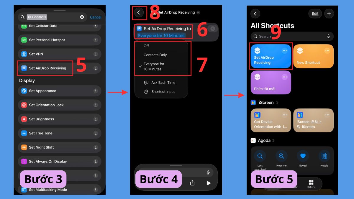 Cách mở Airdrop iPhone 17 nhanh bằng Action Button bước 3, 4, 5