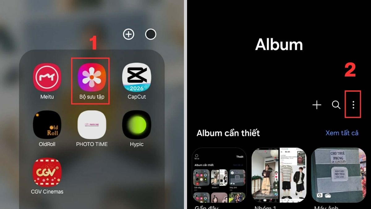 Cách mở album ẩn trên Samsung trong Bộ Sưu Tập bước 1, 2
