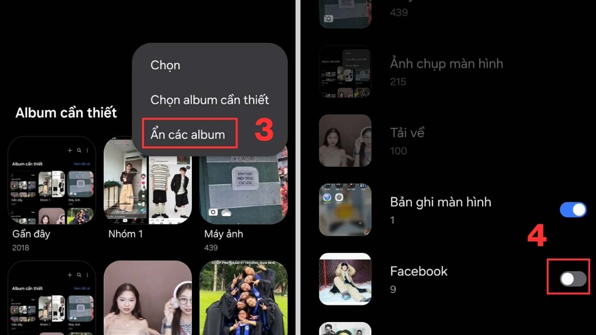 Cách mở album ẩn trên Samsung trong Bộ Sưu Tập bước 3, 4