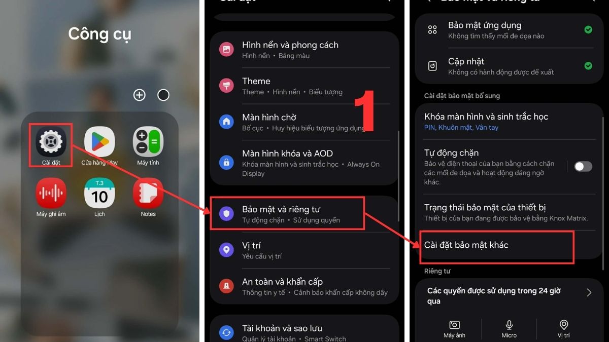 Cách ẩn album ảnh trên điện thoại Samsung trong Thư mục bảo mật bước 1