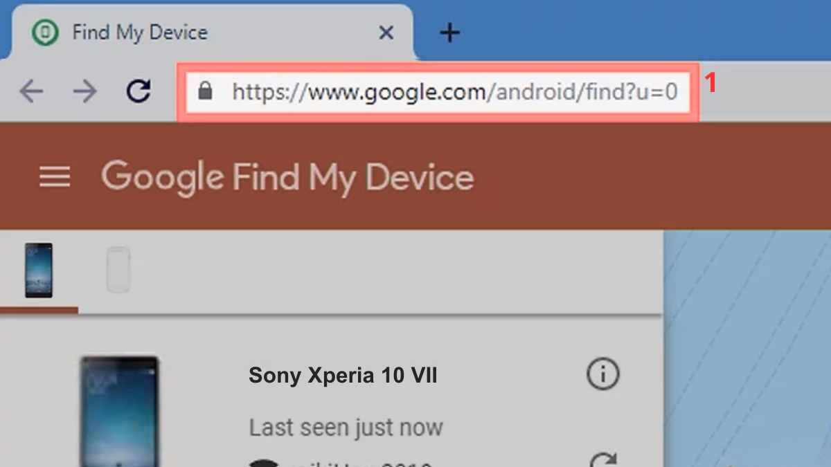 Cách mở khóa điện thoại Sony khi quên mật khẩu bằng Google Find My Device bước 1