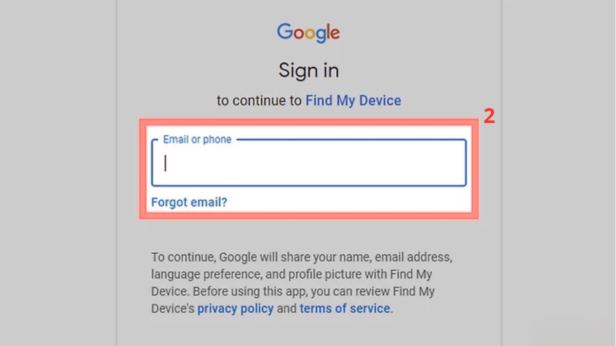 Cách mở khóa điện thoại Sony khi quên mật khẩu bằng Google Find My Device bước 2