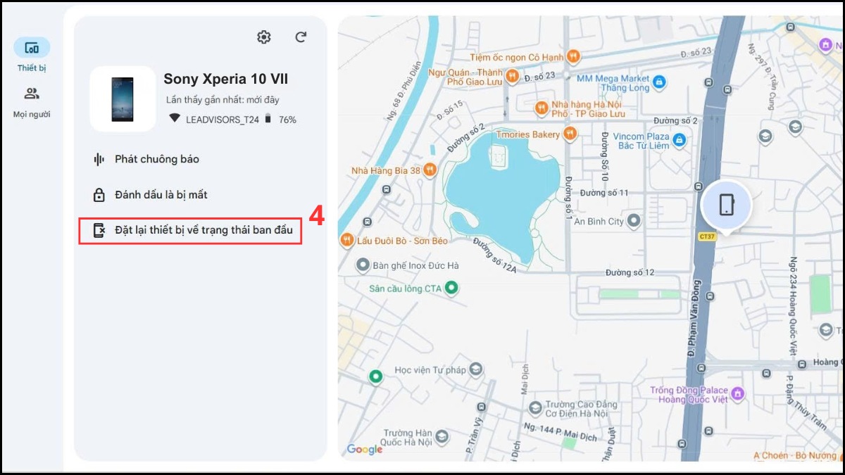 Cách mở khóa điện thoại Sony khi quên mật khẩu bằng Google Find My Device bước 4