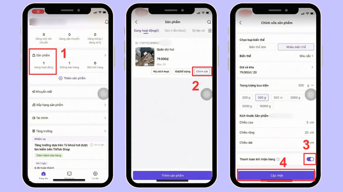 Cách mở thanh toán khi nhận hàng trên Tiktok Shop