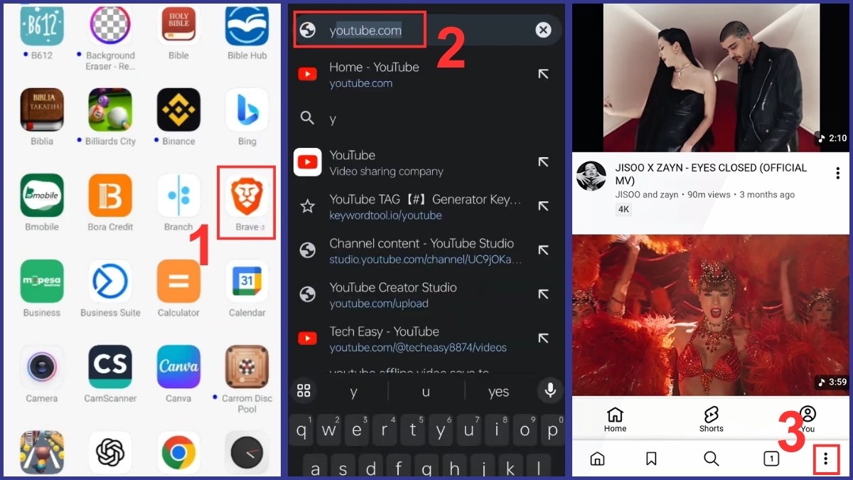 Cách nghe nhạc trên YouTube khi tắt màn hình Xiaomi qua trình duyệt Brave bước 1