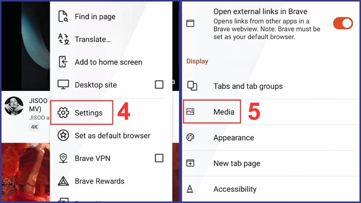 Cách nghe nhạc trên YouTube khi tắt màn hình Xiaomi qua trình duyệt Brave bước 2