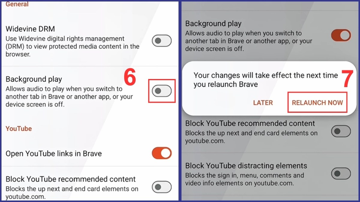 Cách nghe nhạc trên YouTube khi tắt màn hình Xiaomi qua trình duyệt Brave bước 3