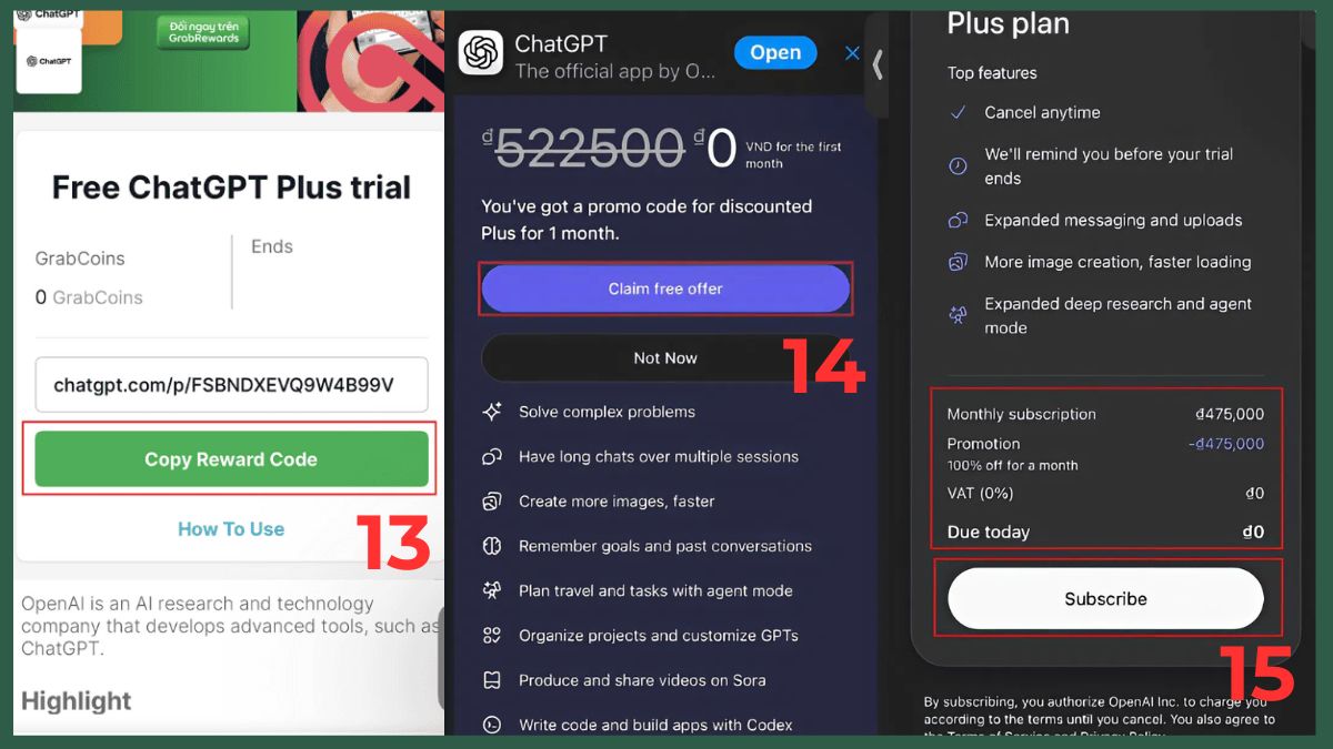 Cách nhận ChatGPT Plus miễn phí qua Grab Unlimited bước 5