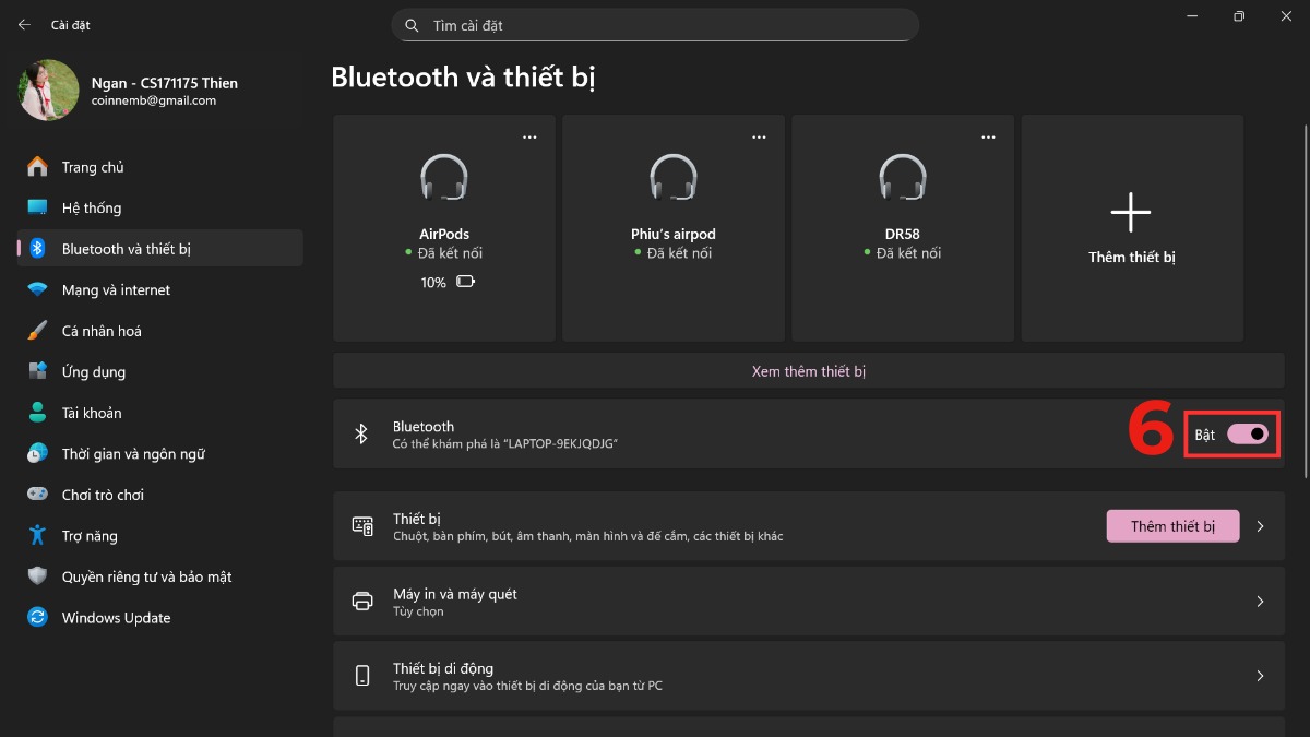 Cách reset chuột không dây - Tắt Bluetooth và bật lại bước 6