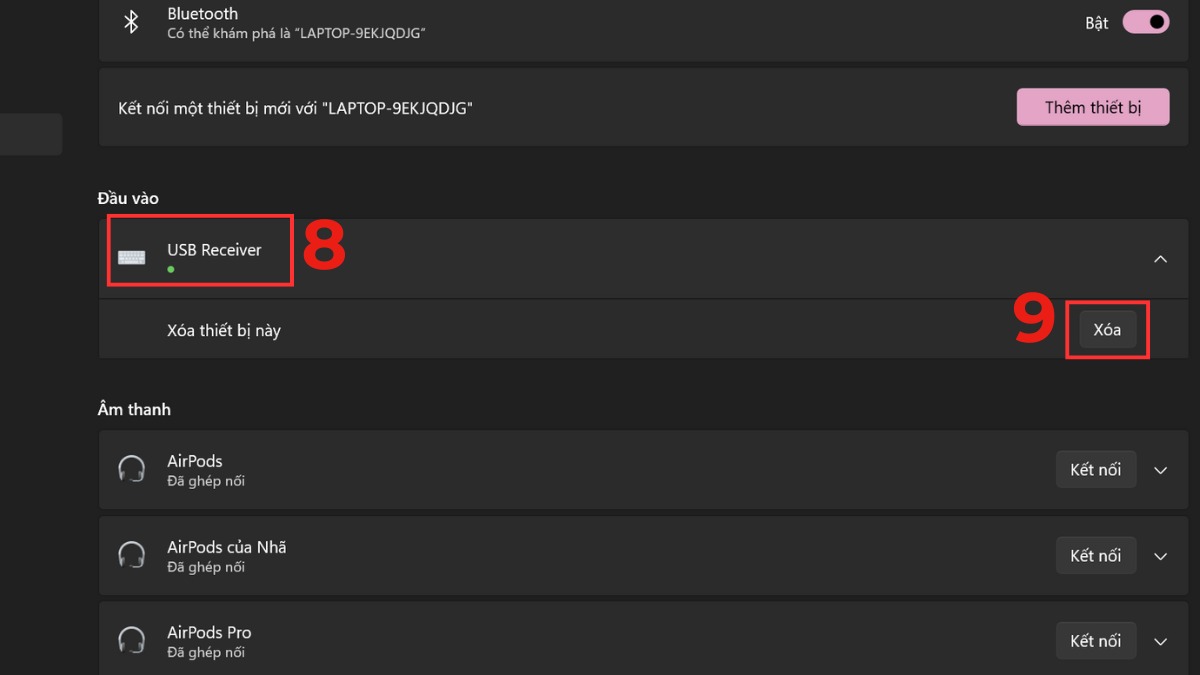 Cách reset chuột không dây - Tắt Bluetooth và bật lại bước 8, 9
