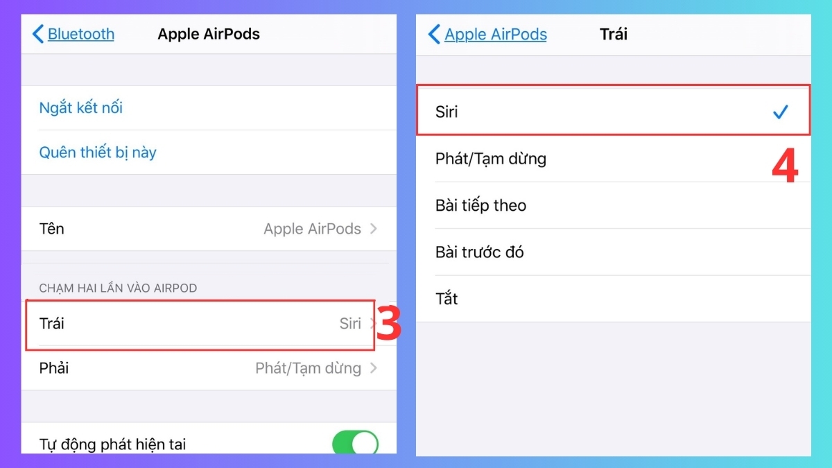 Cách sử dụng AirPods - Điều khiển cảm ứng bước 3, 4
