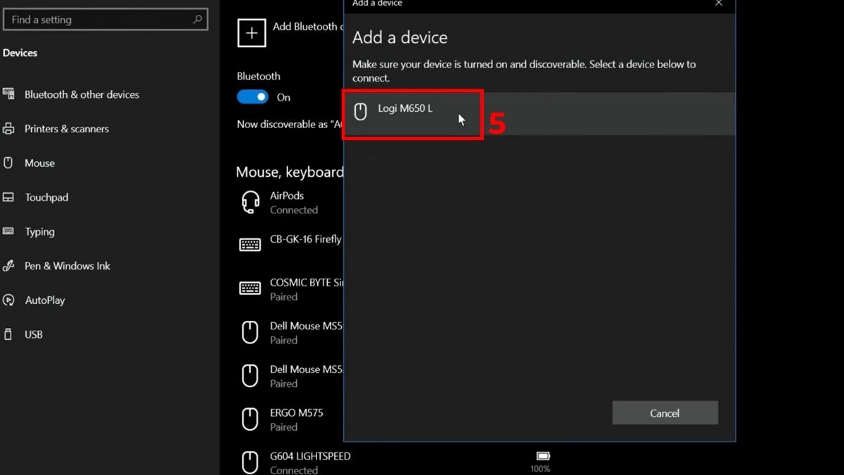 Cách sử dụng chuột Logitech M650 - Kết nối qua Bluetooth bước 4
