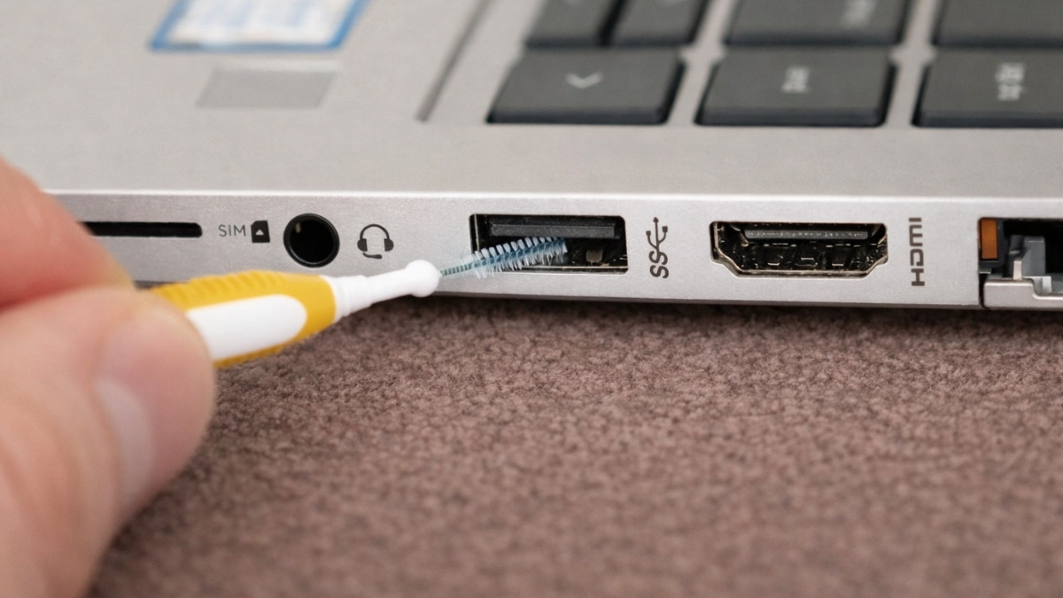 Cách sửa chuột không dây không sáng đèn - Vệ sinh khe cắm