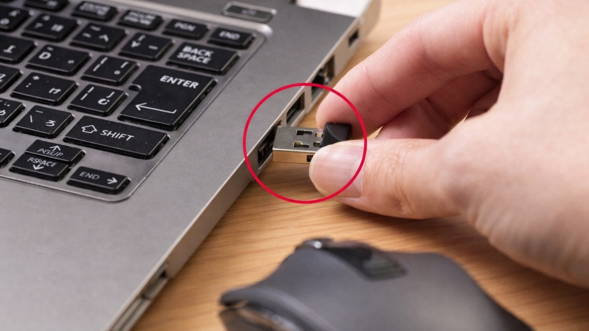 Cách sửa chuột không dây không sáng đèn - Cắm lại USB Reciver