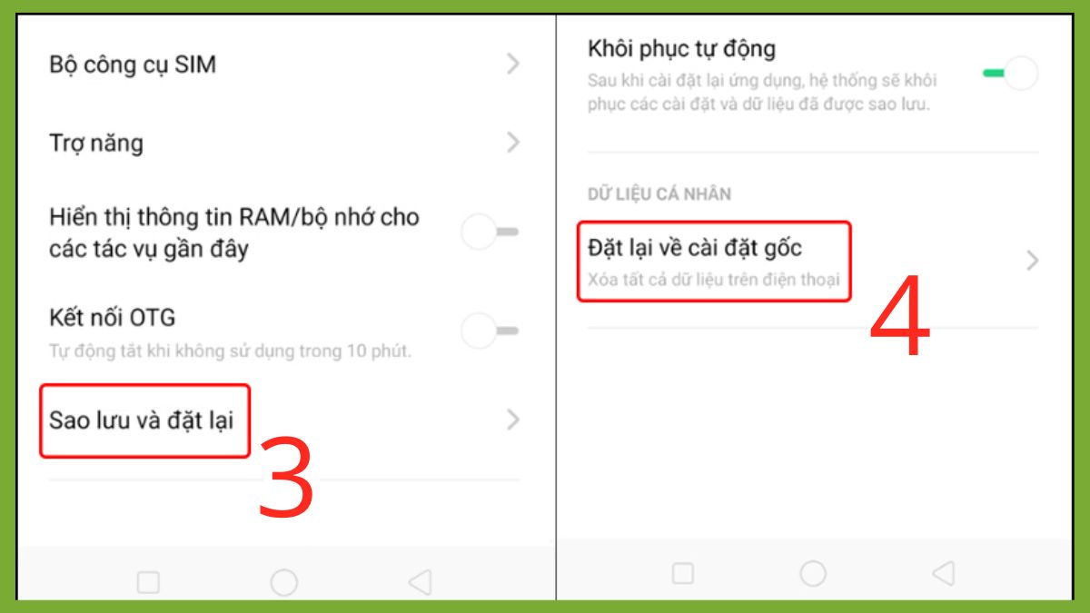 Cách sửa điện thoại OPPO không lên màn hình - Khôi phục cài đặt gốc bước 2
