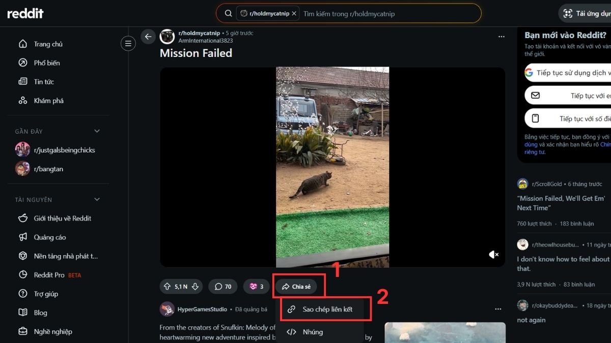 Cách tải video trên Reddit bằng trình duyệt Cốc Cốc bước 1
