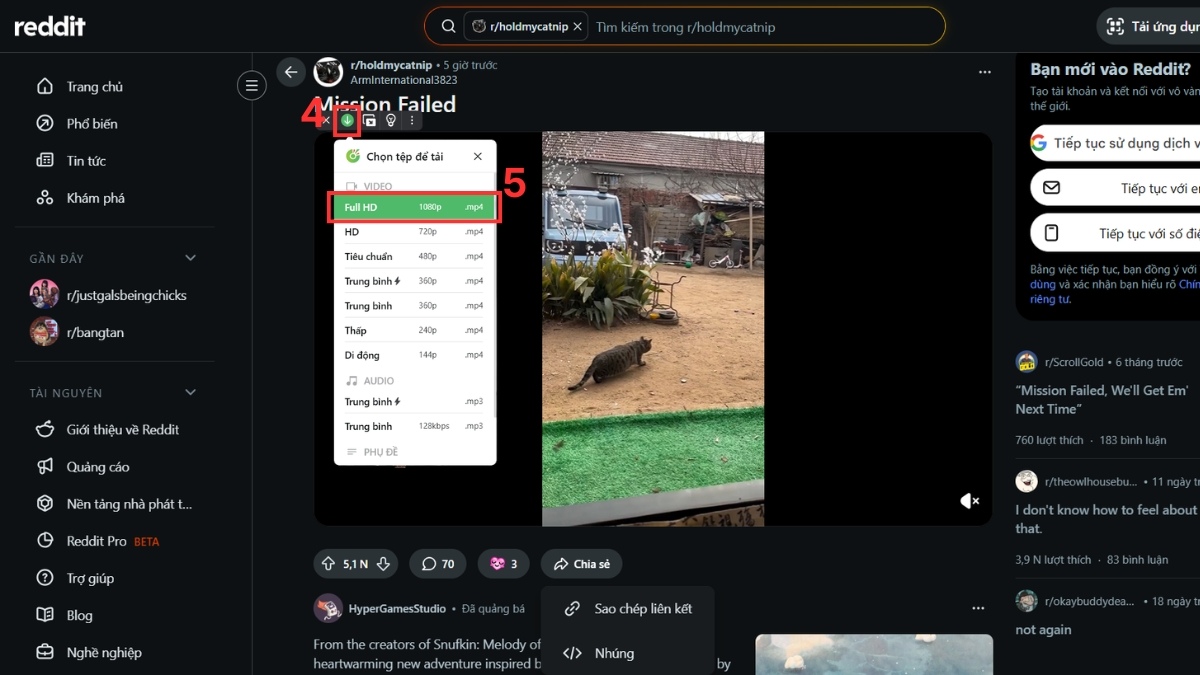 Cách tải video trên Reddit bằng trình duyệt Cốc Cốc bước 3