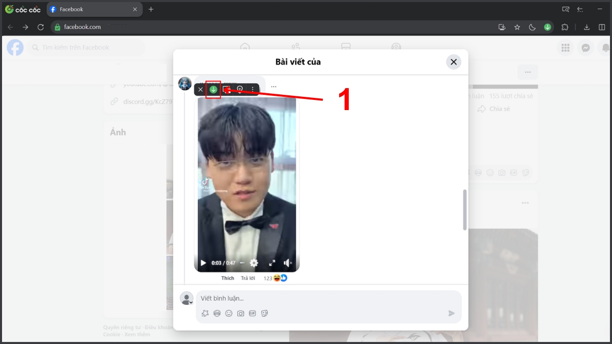 Cách tải video từ Comment Facebook về máy tính bước 1