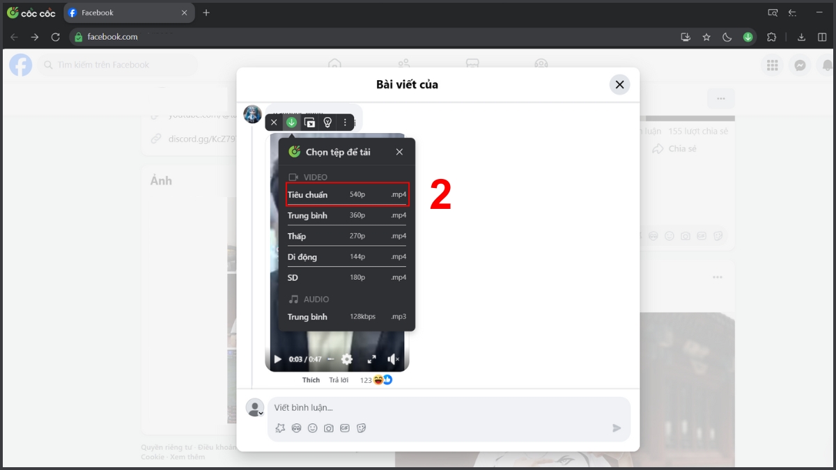 Cách tải video từ Comment Facebook về máy tính bước 2