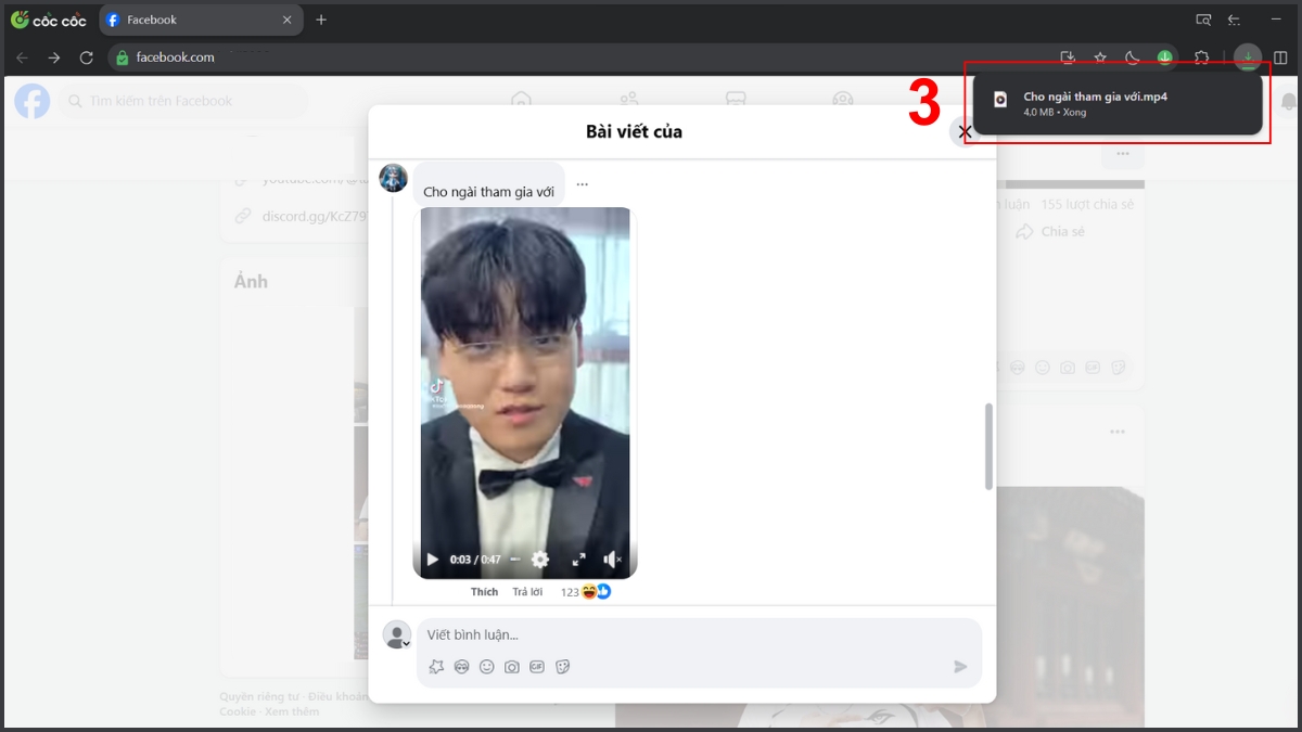 Cách tải video từ Comment Facebook về máy tính bước 3